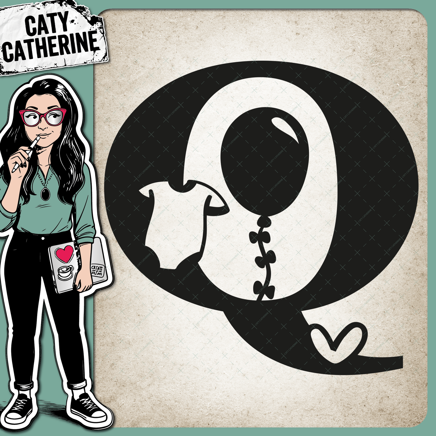 Letter Q Newborn Baby Monogram Includes Love Heart BabyGrow Balloon – Monograms SVG Design by Caty Catherine