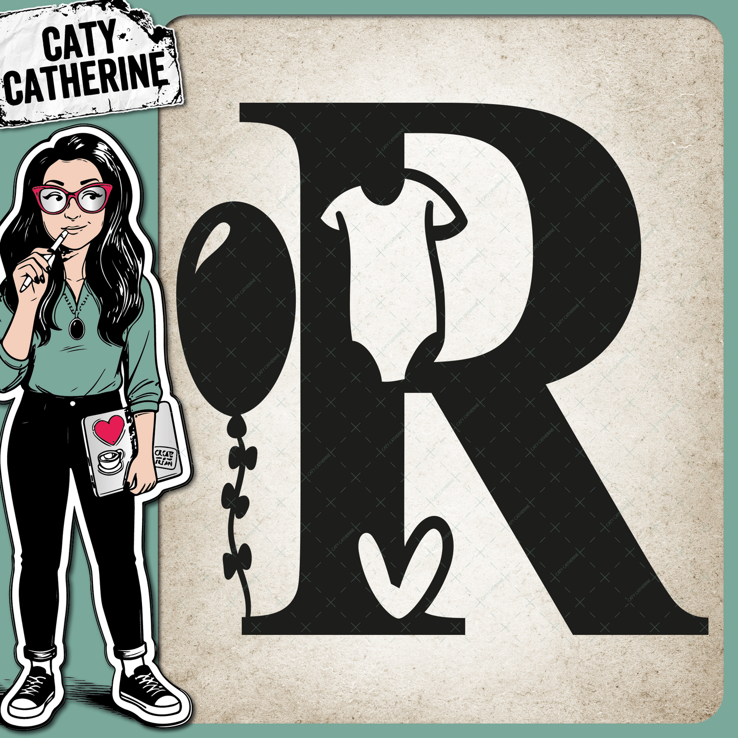 Letter R Newborn Baby Monogram Includes Love Heart BabyGrow Balloon – Monograms SVG Design by Caty Catherine