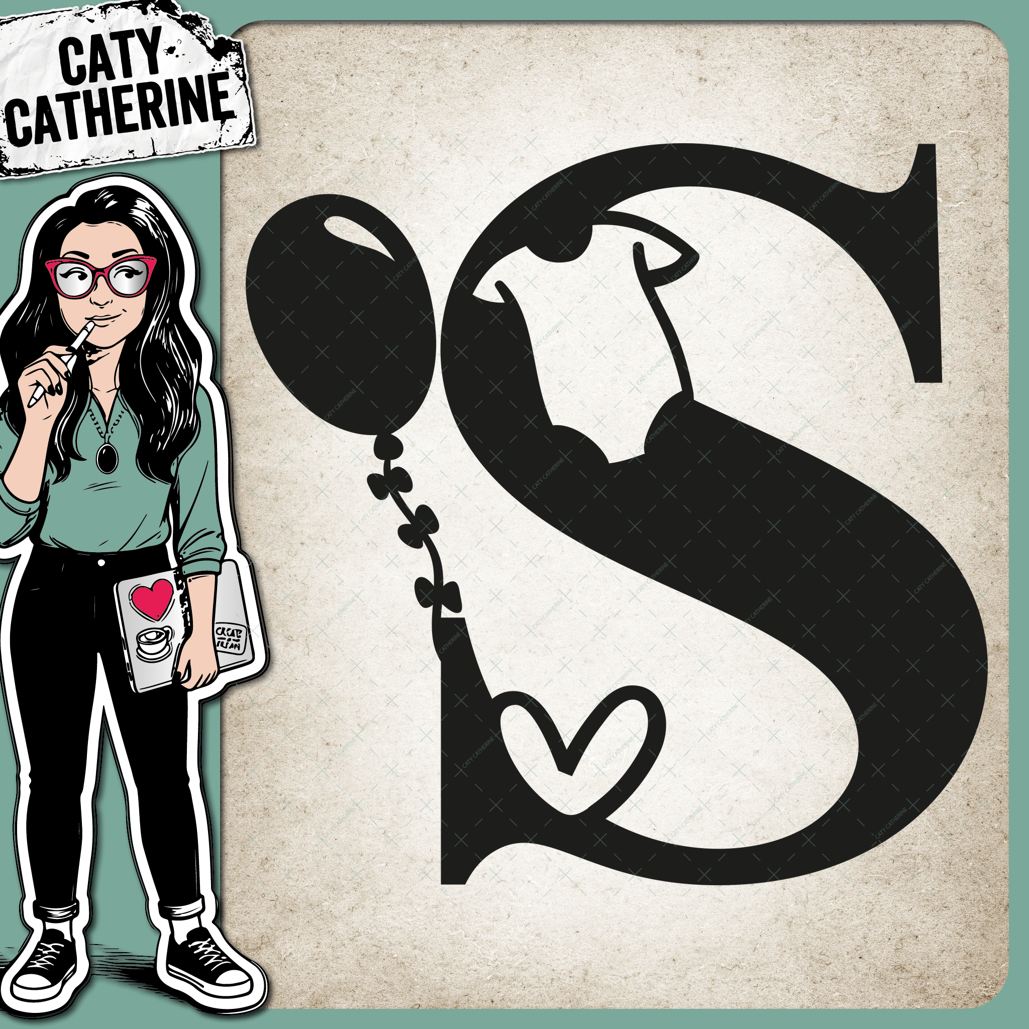 Letter S Newborn Baby Monogram Includes Love Heart BabyGrow Balloon – Monograms SVG Design by Caty Catherine