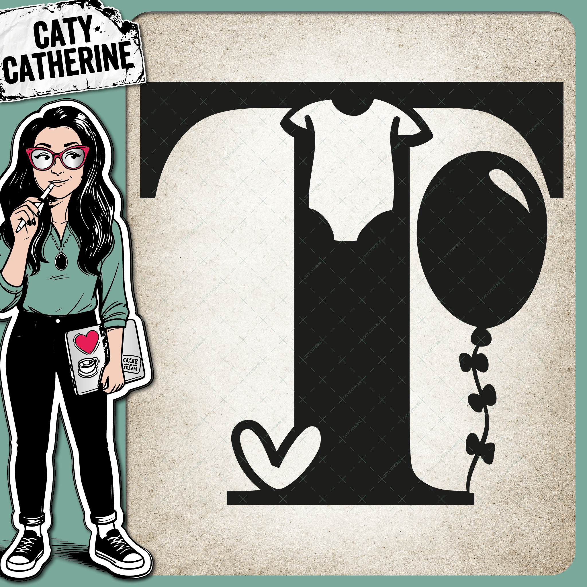 Letter T Newborn Baby Monogram Includes Love Heart BabyGrow Balloon – Monograms SVG Design by Caty Catherine