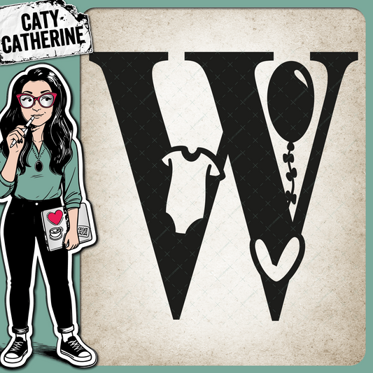 Letter W Newborn Baby Monogram Includes Love Heart BabyGrow Balloon – Monograms SVG Design by Caty Catherine