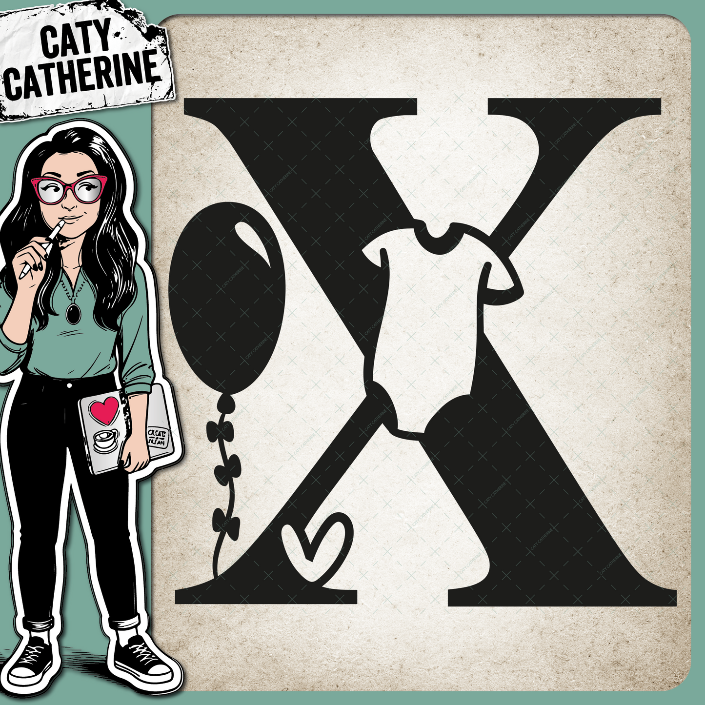 Letter X Newborn Baby Monogram Includes Love Heart BabyGrow Balloon – Monograms SVG Design by Caty Catherine