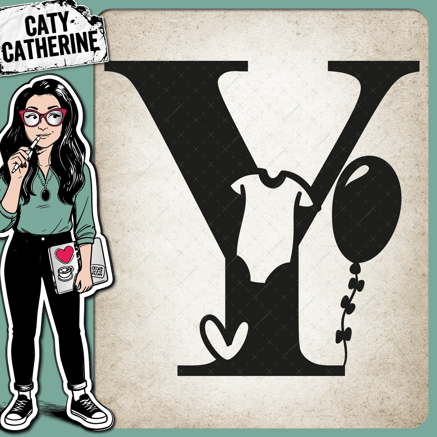 Letter Y Newborn Baby Monogram Includes Love Heart BabyGrow Balloon – Monograms SVG Design by Caty Catherine