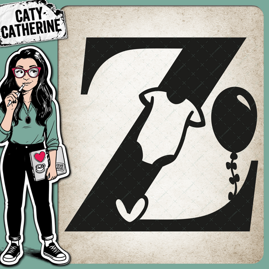 Letter Z Newborn Baby Monogram Includes Love Heart BabyGrow Balloon – Monograms SVG Design by Caty Catherine