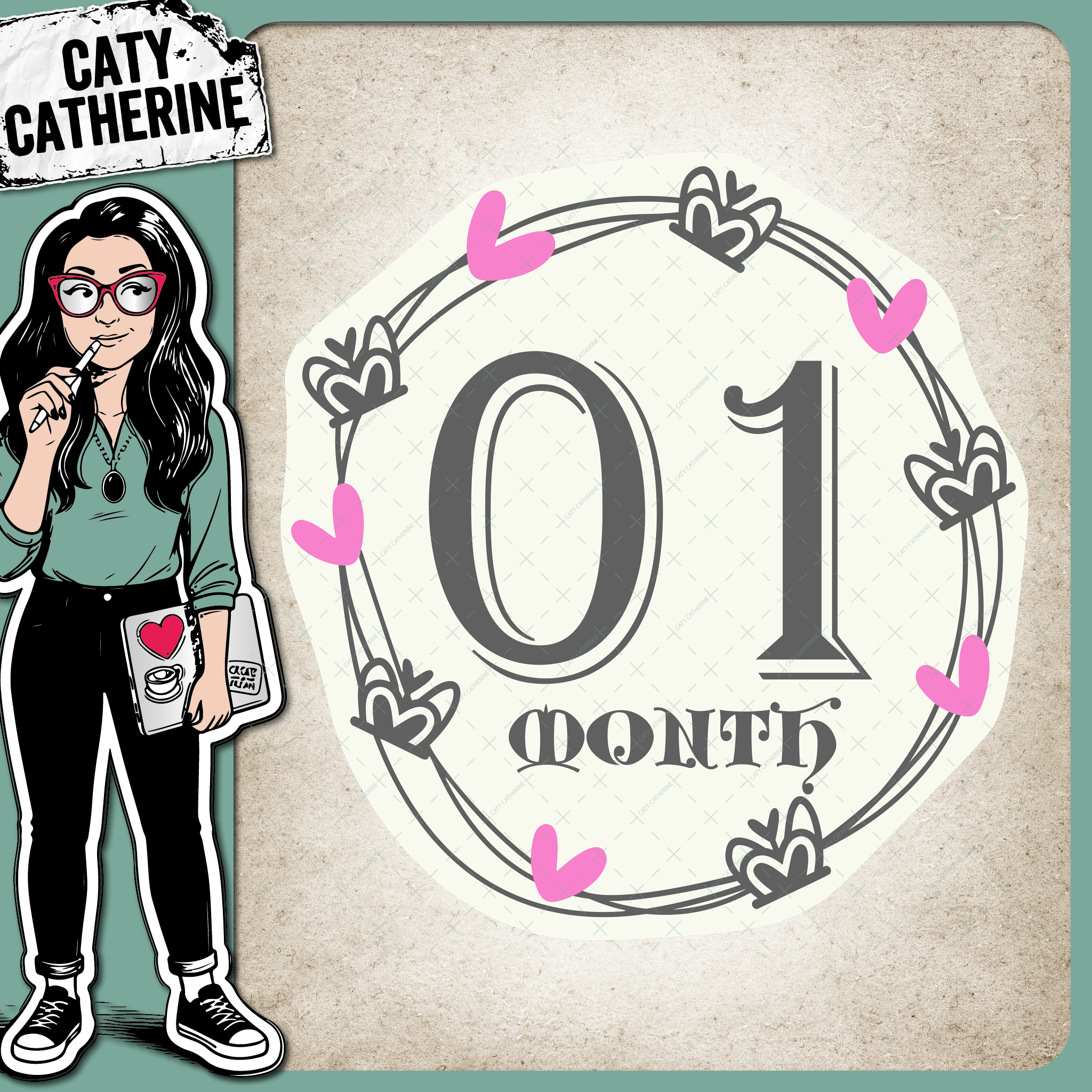Hearts & Crowns 01-12 Months Milestone – Babies & Kids SVG Design by Caty Catherine