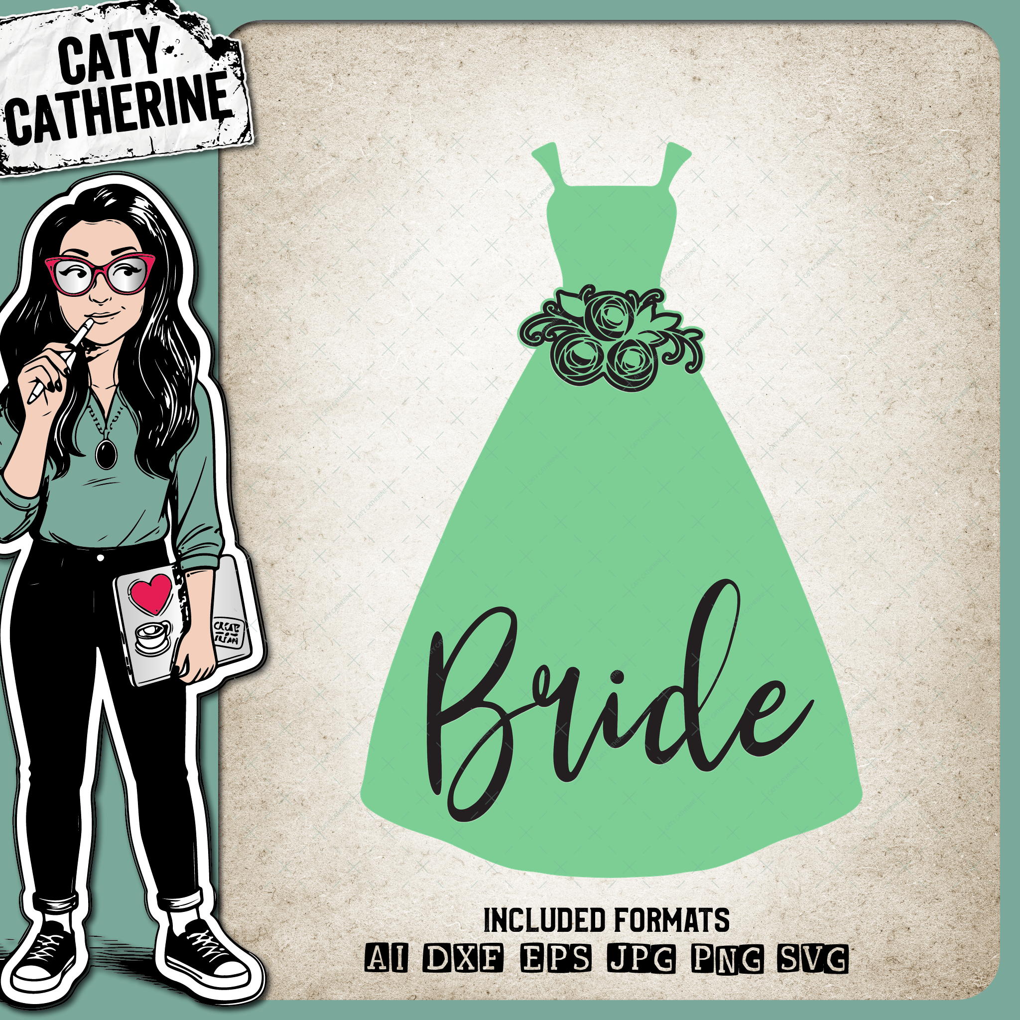 Bridal Party Wine Glass Drink Bottle Dress Bride – Wedding SVG Design by Caty Catherine