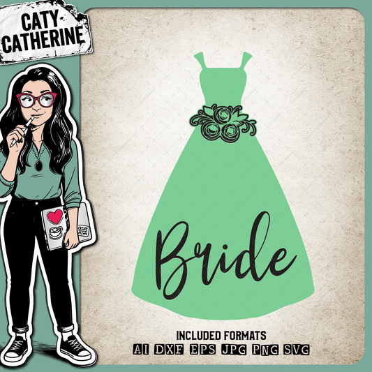 Bridal Party Wine Glass Drink Bottle Dress Bride – Wedding SVG Design by Caty Catherine