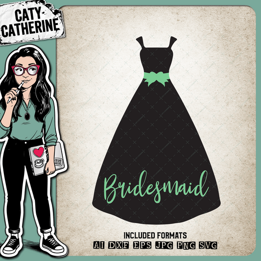 Bridal Party Wine Glass Drink Bottle Dress Bridesmaid – Wedding SVG Design by Caty Catherine