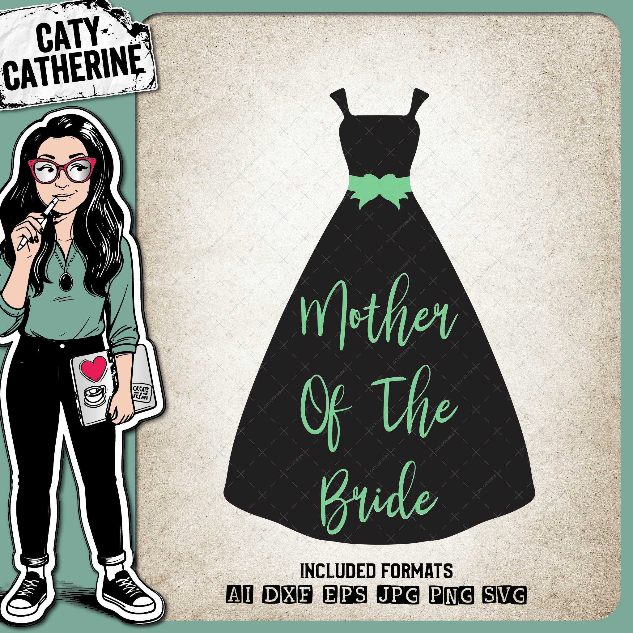 Bridal Party Wine Glass Drink Bottle Dress Mother Of The Bride – Wedding SVG Design by Caty Catherine