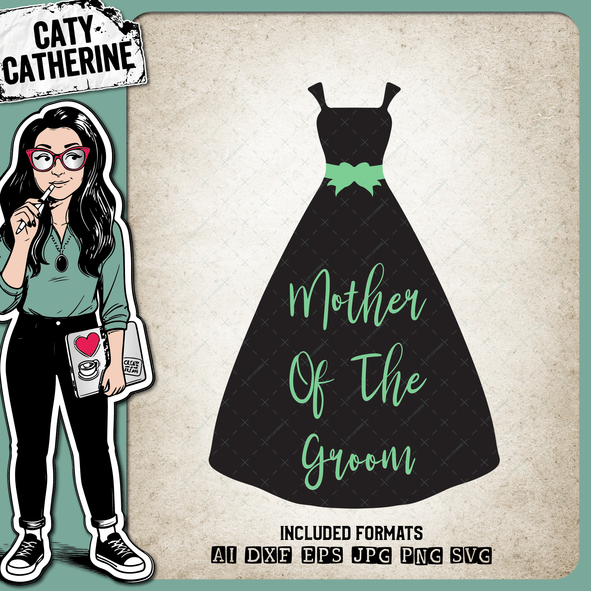 Bridal Party Wine Glass Drink Bottle Dress Mother Of The Groom – Wedding SVG Design by Caty Catherine