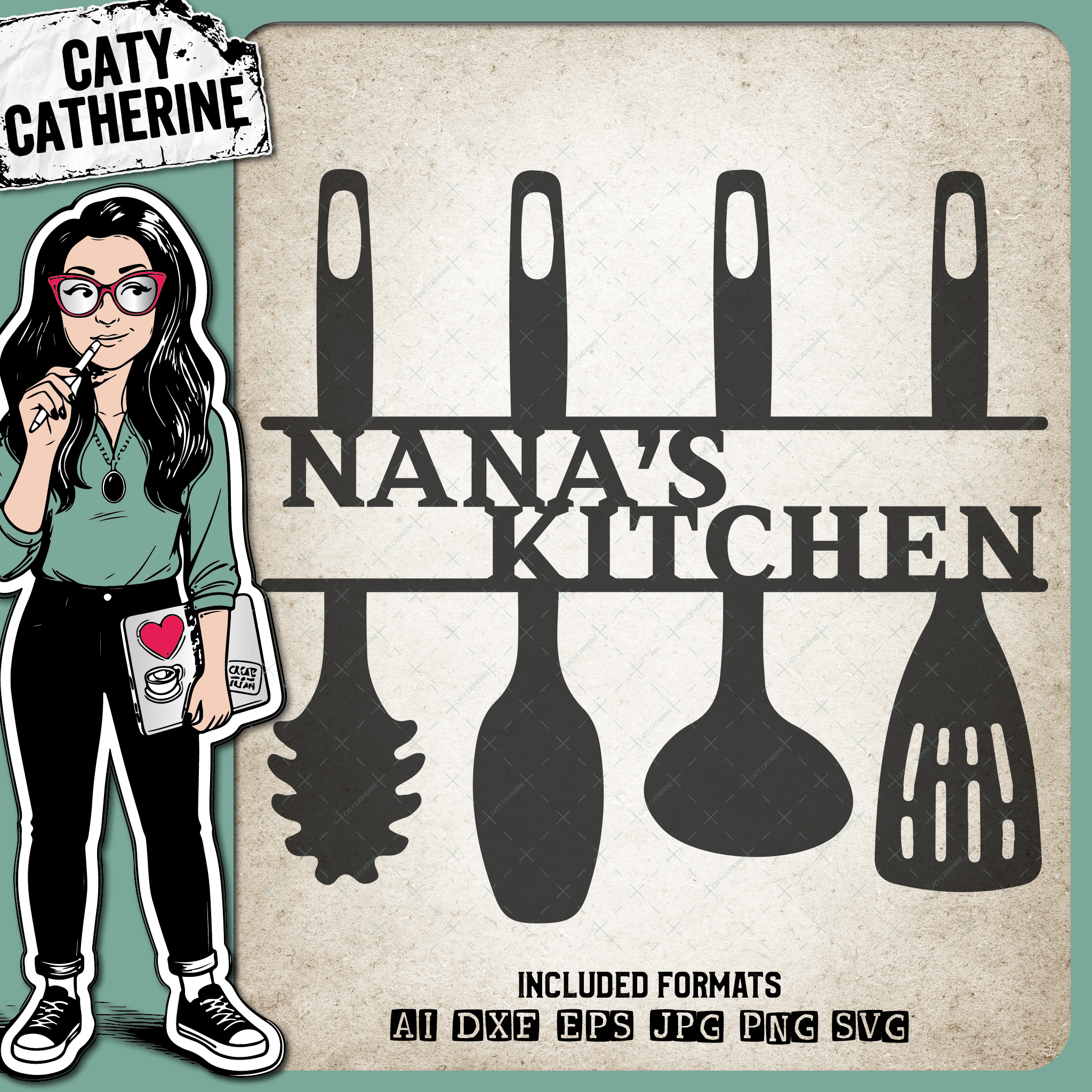 Nana's Kitchen Sign Kitchen Utensils – Home Decor SVG Design by Caty Catherine