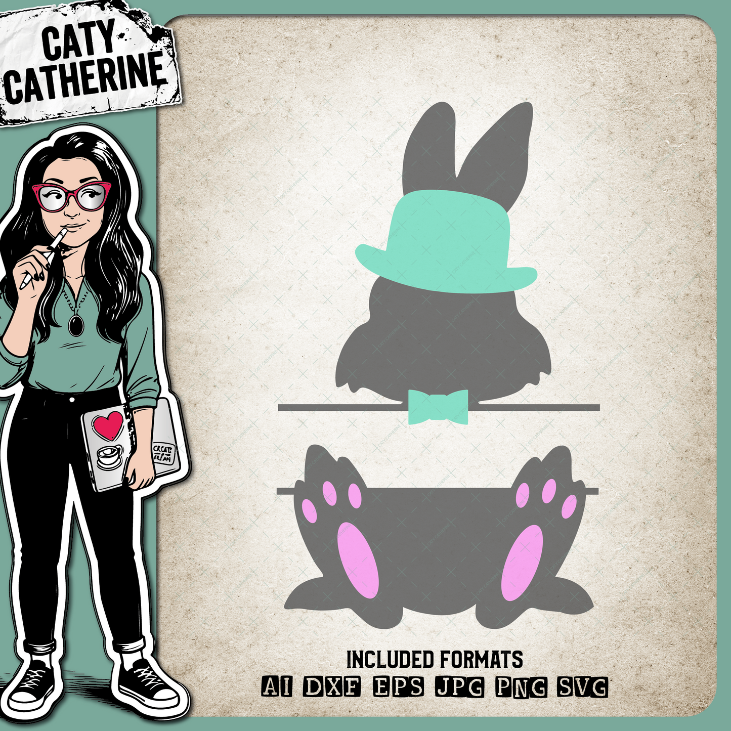 Easter Bunny Split Monogram Bowler Hat & Bow Tie – Monograms SVG Design by Caty Catherine