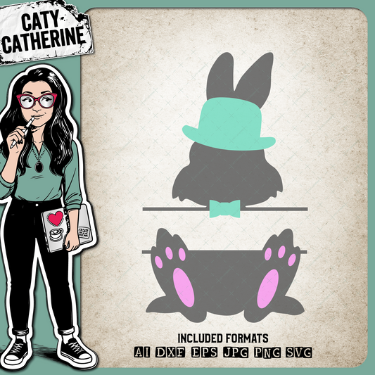 Easter Bunny Split Monogram Bowler Hat & Bow Tie – Monograms SVG Design by Caty Catherine