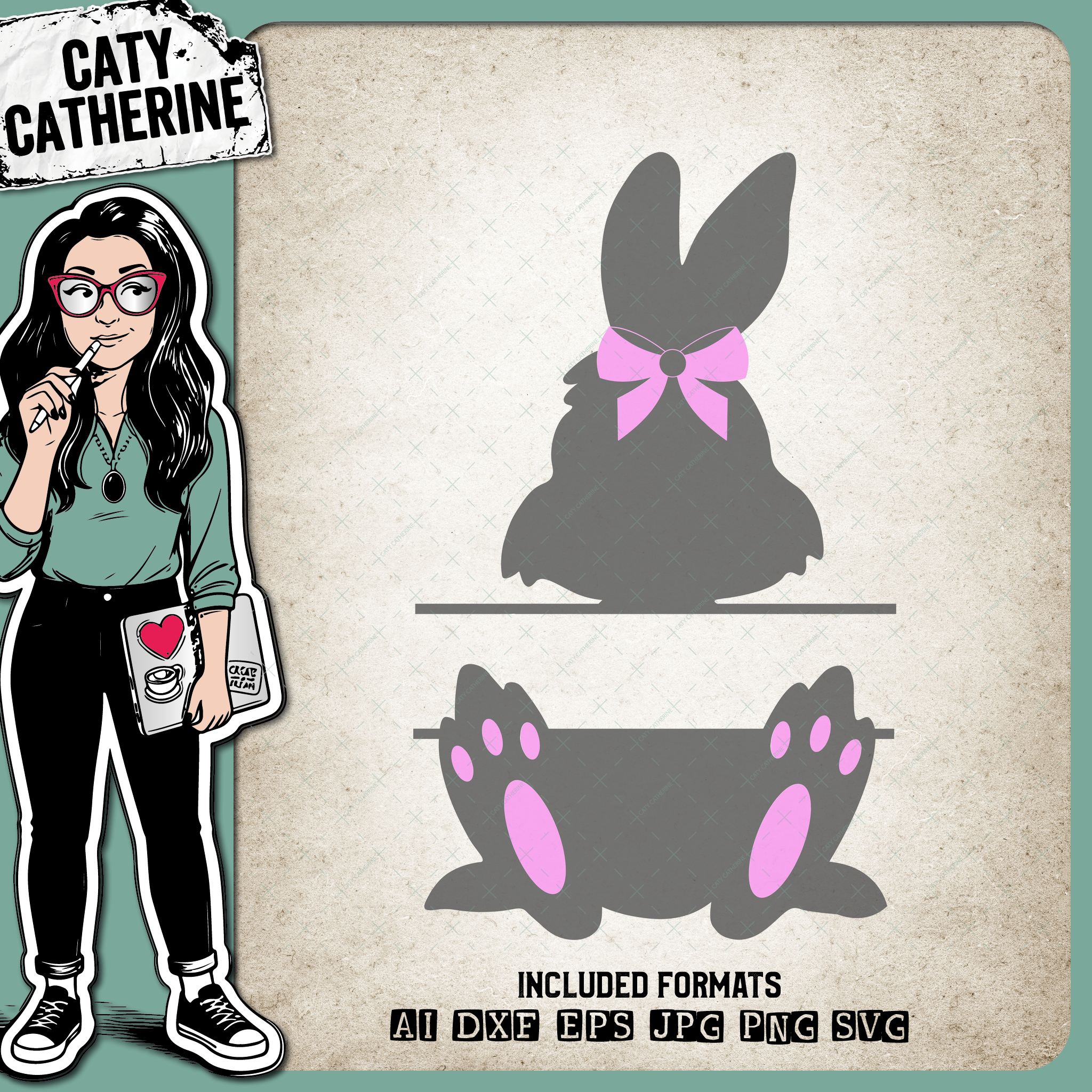 Easter Bunny Split Monogram with Bow Detail – Monograms SVG Design by Caty Catherine