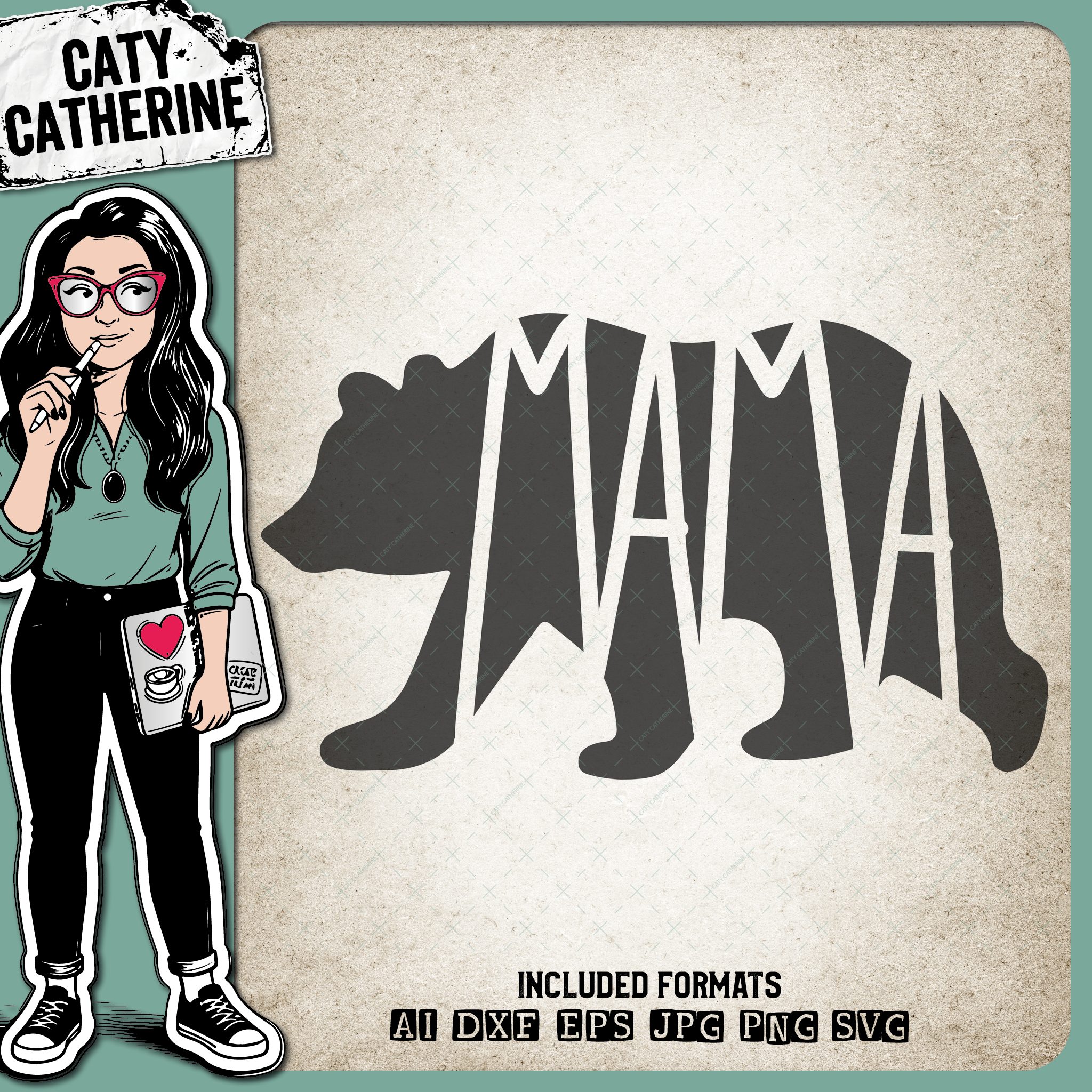 Mama Papa Baby Tee Design Bear Detail – Family SVG Design by Caty Catherine