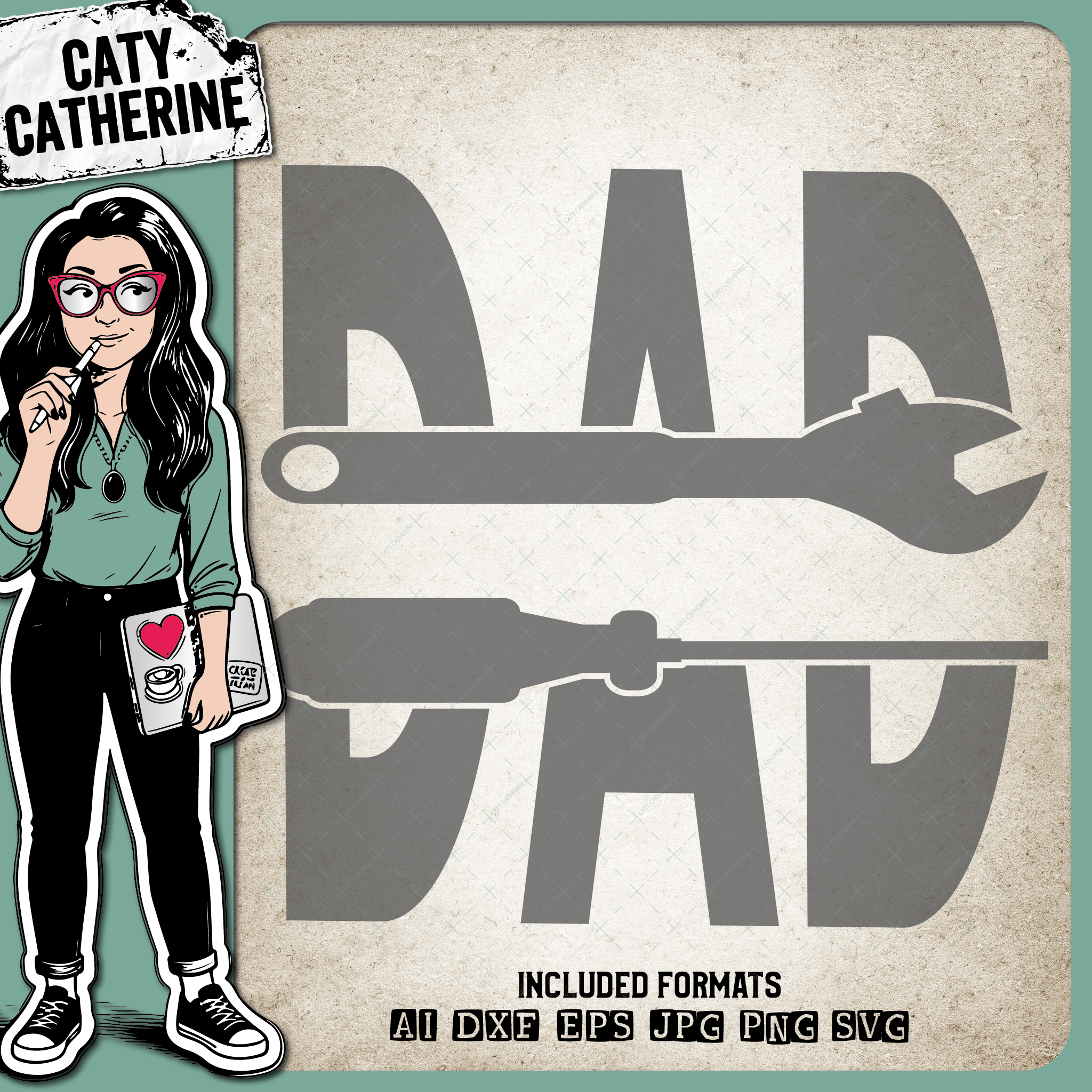 Screw Driver Ratchet DAD Split Monogram Father's Day – Occupations SVG Design by Caty Catherine