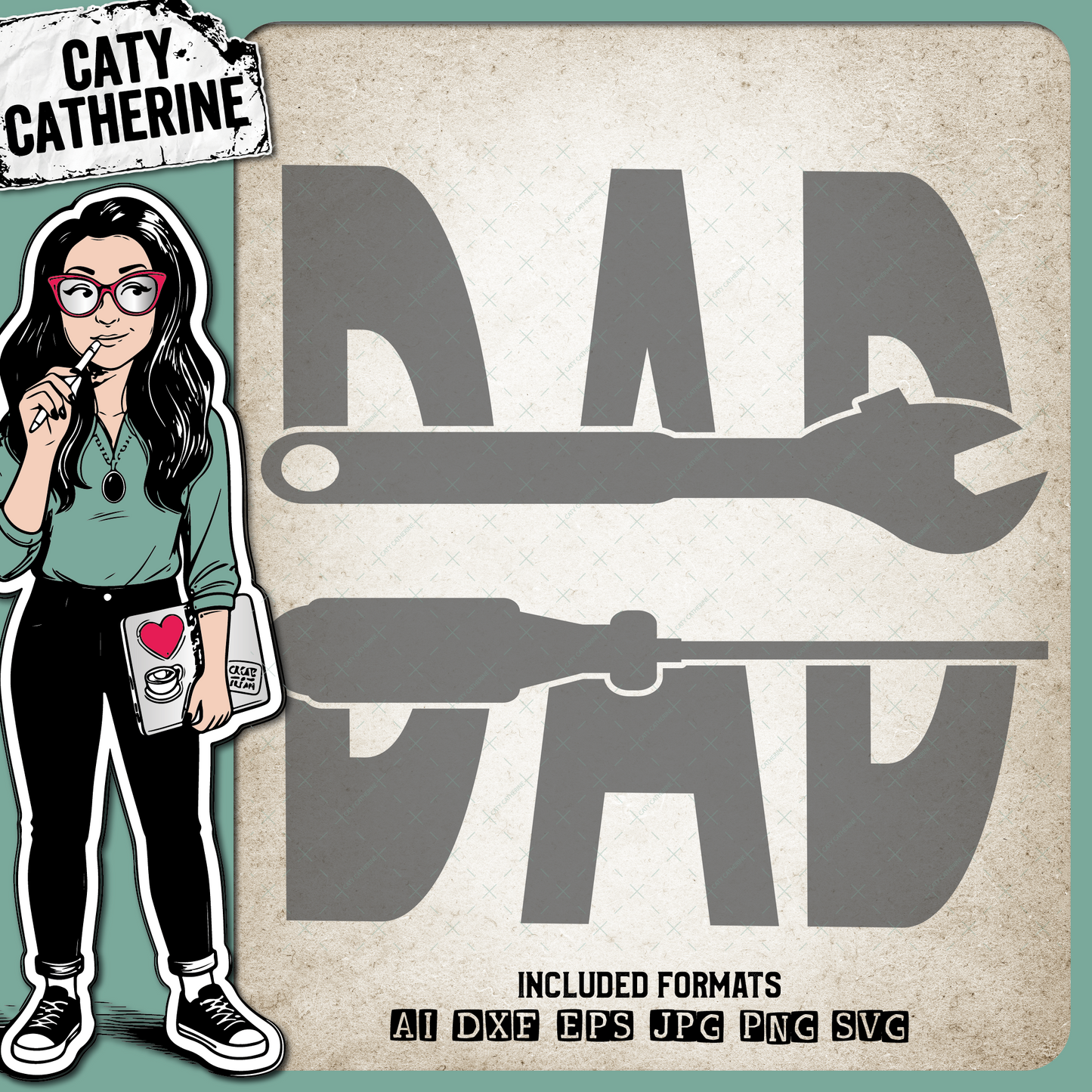 Screw Driver Ratchet DAD Split Monogram Father's Day – Occupations SVG Design by Caty Catherine