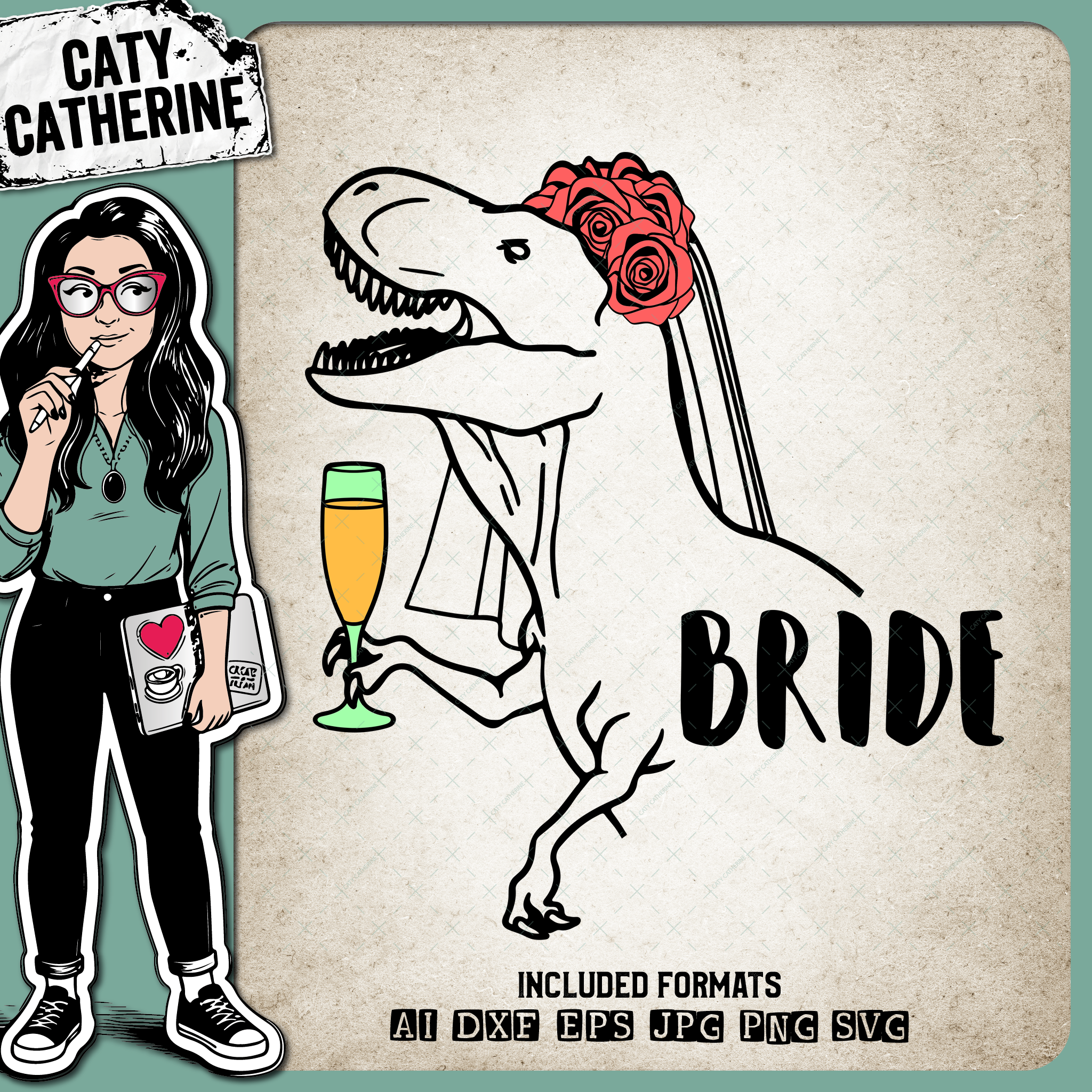 T-Rex Bride Monster Bride – Wedding SVG Design by Caty Catherine
