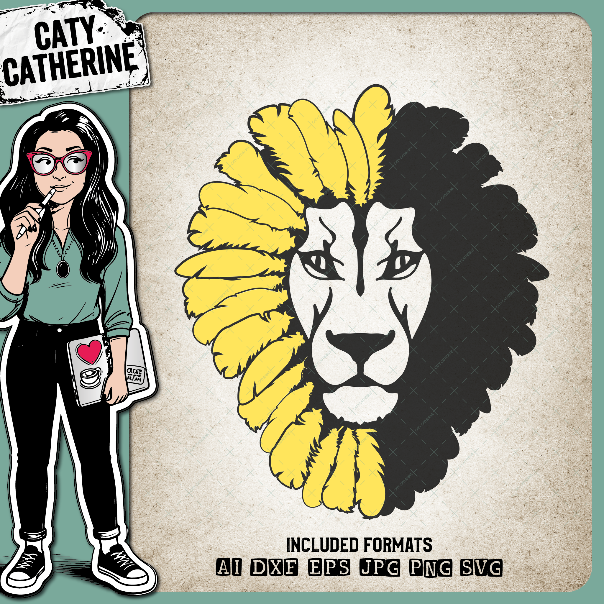 Lion Head Face Feathers – Pets & Animals SVG Design by Caty Catherine