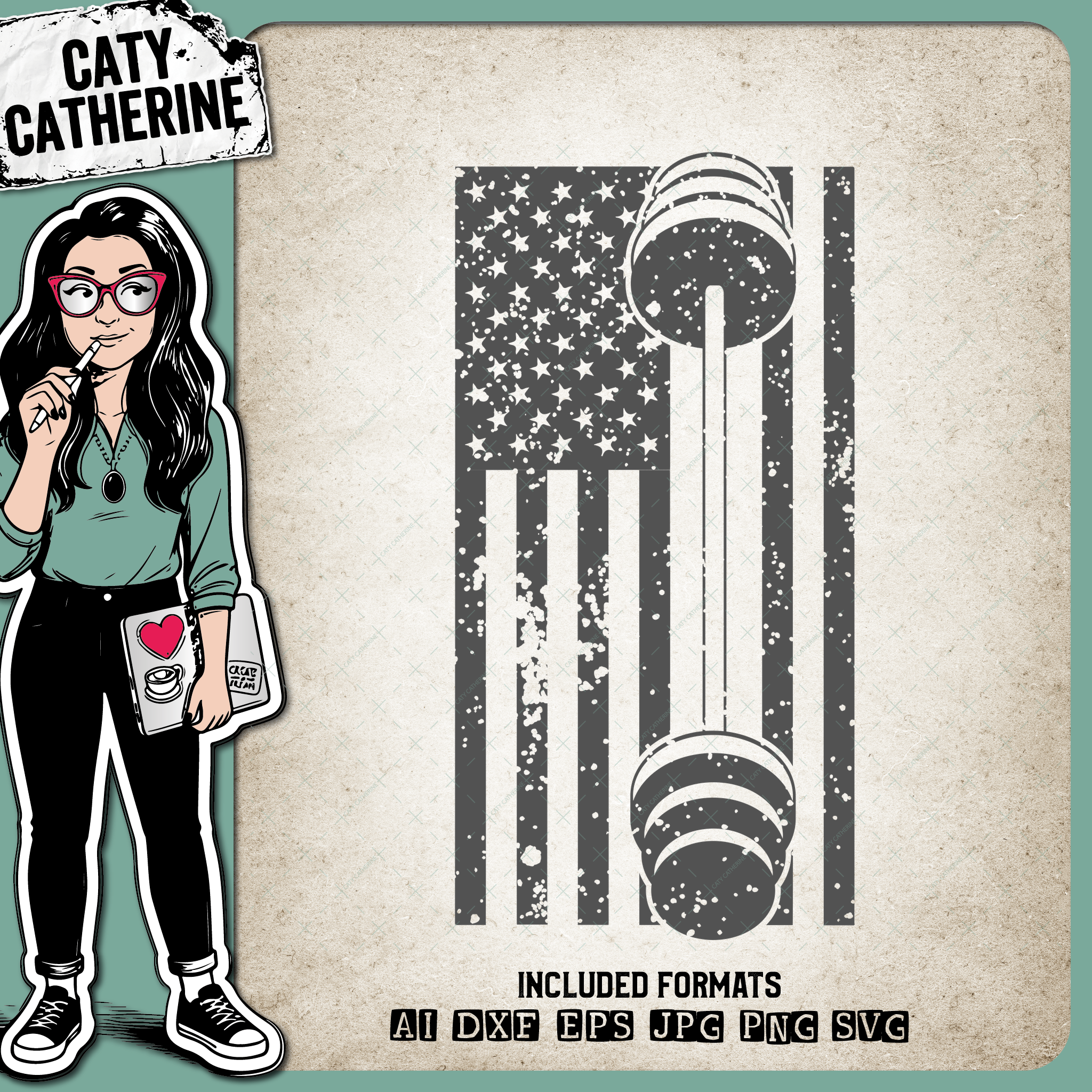 Distressed American Flag with Barbell Workout Gym Tee – Sport SVG Design by Caty Catherine