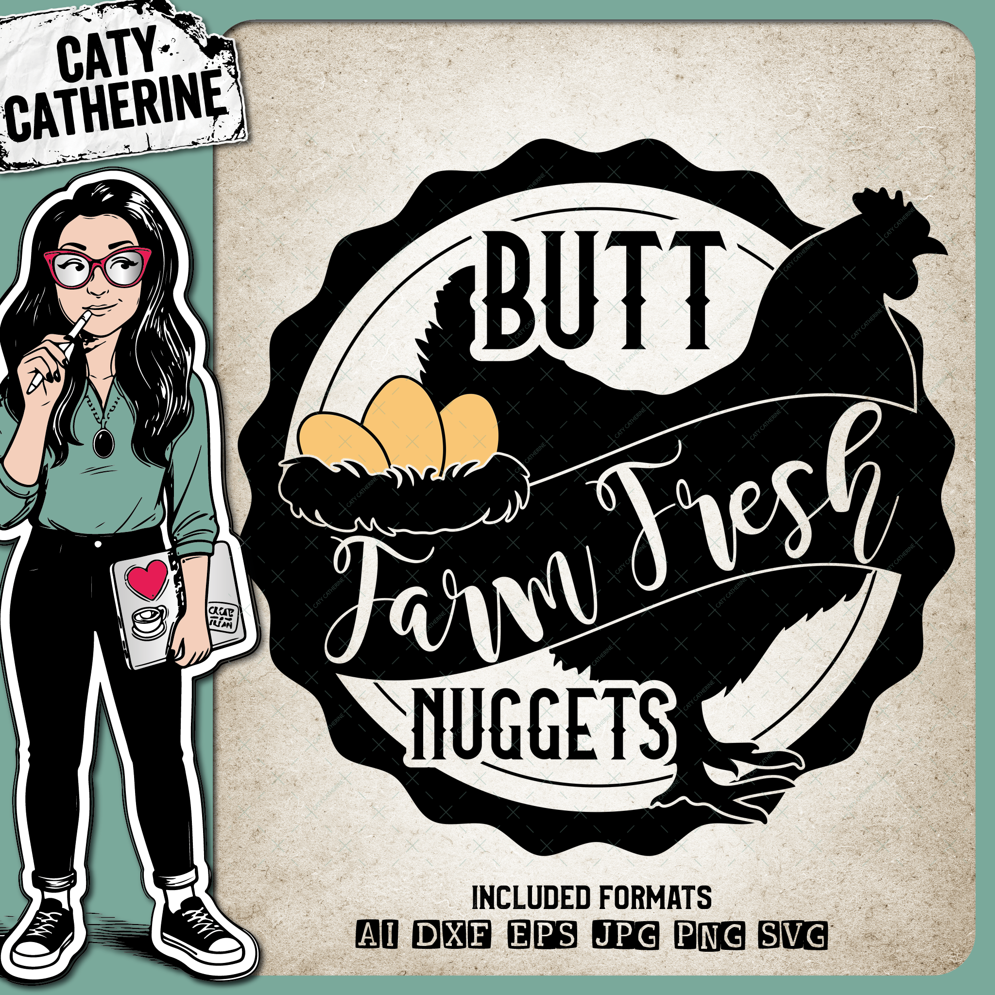 Farm Fresh Butt Nuggets Egg Sign – Home Decor SVG Design by Caty Catherine