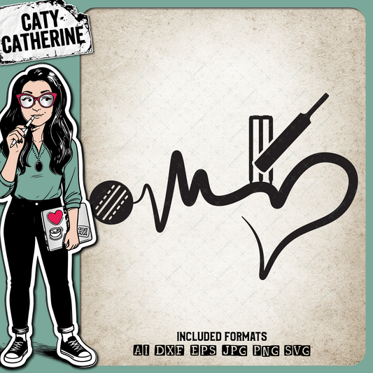 Heartbeat Love Heart Cricket – Sport SVG Design by Caty Catherine