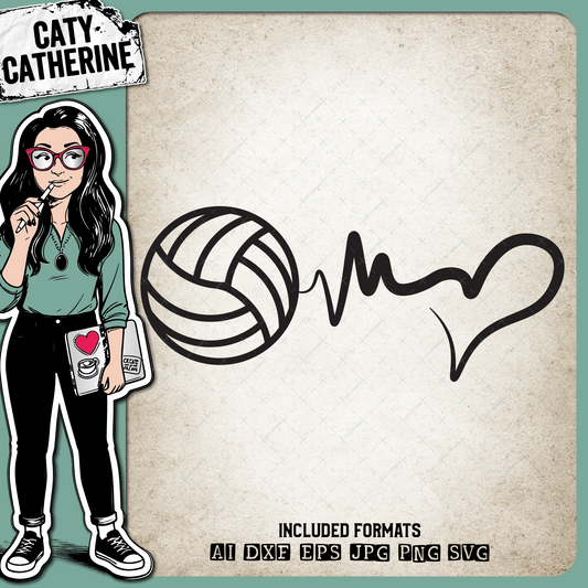 Heartbeat Love Heart Volley Ball – Sport SVG Design by Caty Catherine