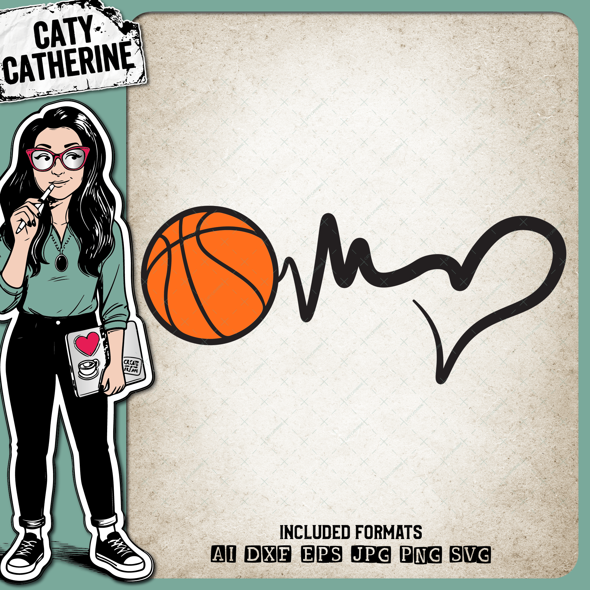 Heartbeat Love Basketball – Sport SVG Design by Caty Catherine