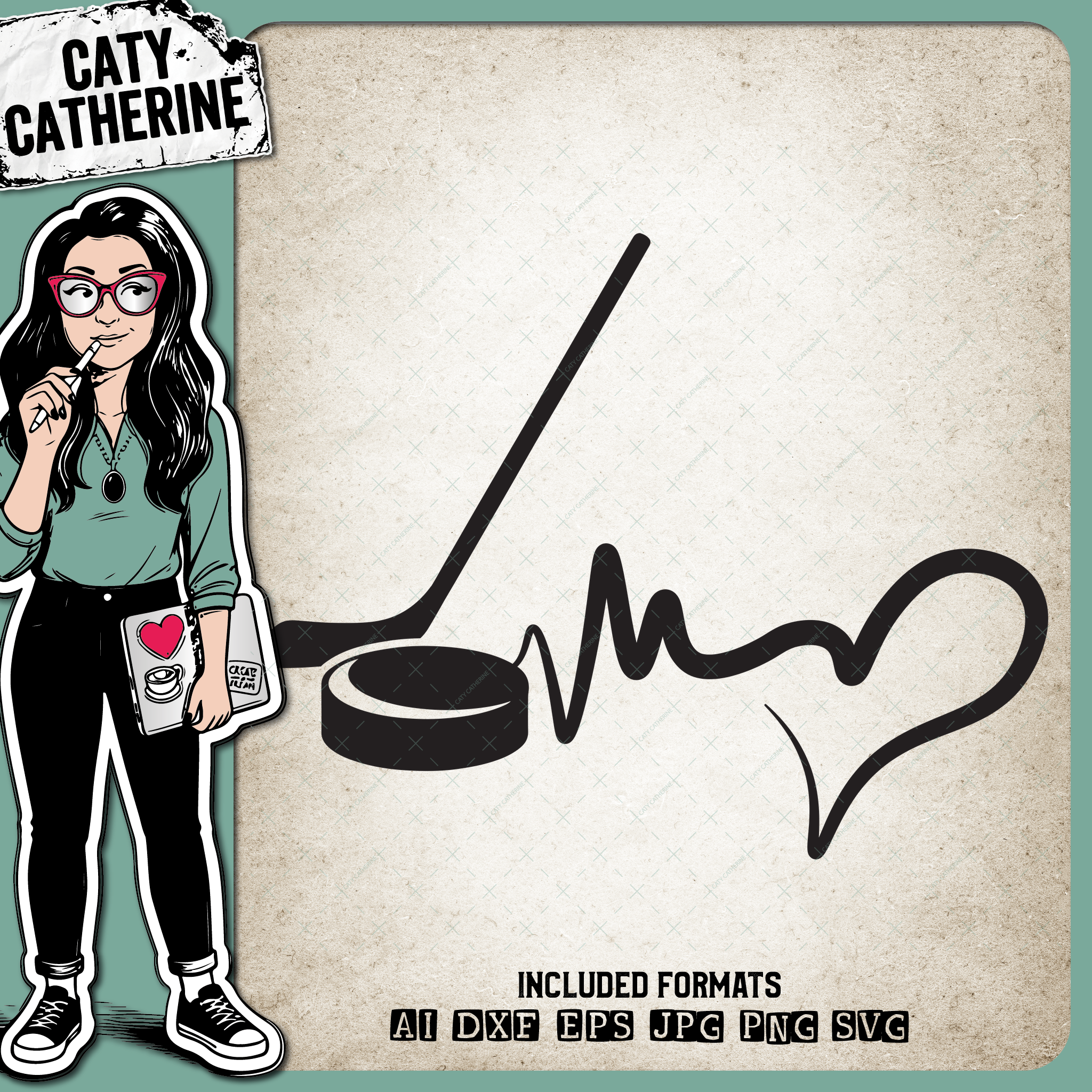 Heartbeat Love Ice Hockey Stick Puck – Sport SVG Design by Caty Catherine