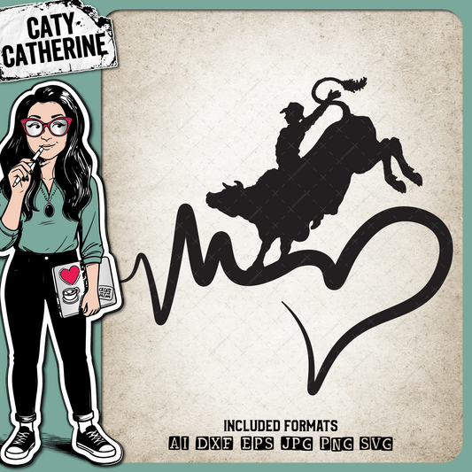 Heartbeat Love Rodeo Bull Riding – Sport SVG Design by Caty Catherine