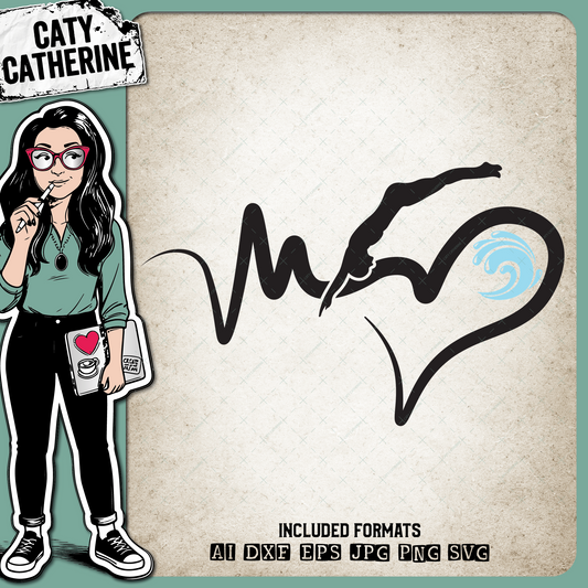 Heartbeat Swimming Swimmer – Sport SVG Design by Caty Catherine