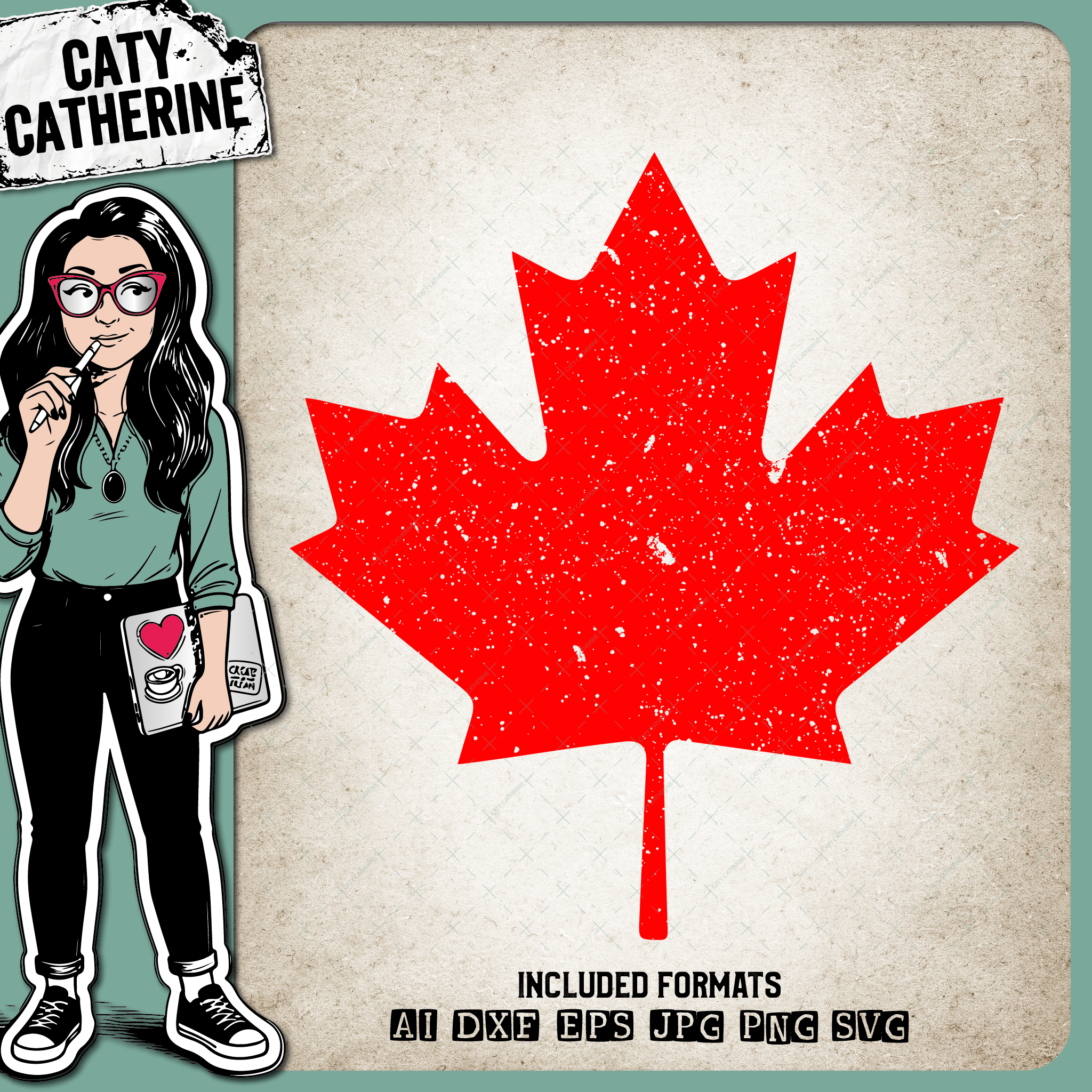 Distressed Canadian Maple Leaf Canada Day – Travel SVG Design by Caty Catherine