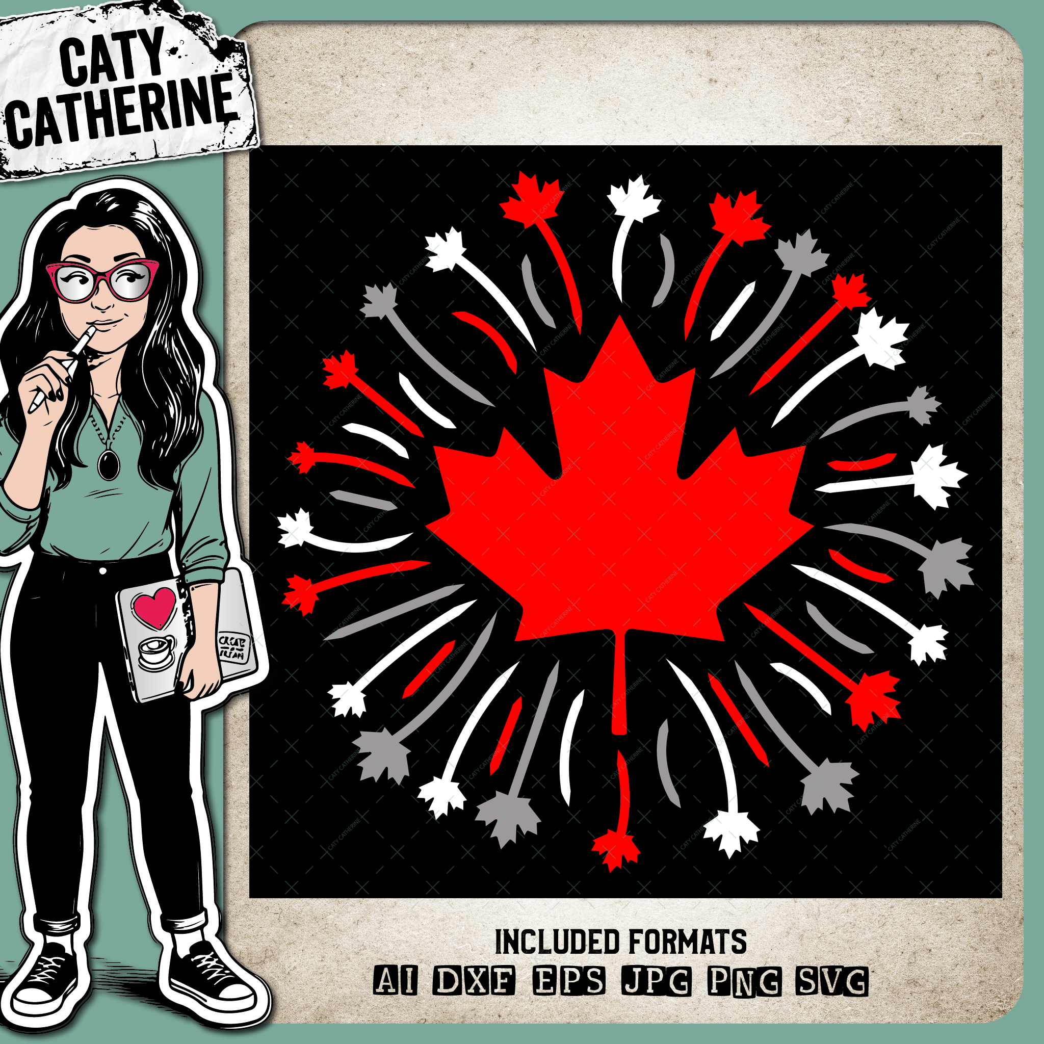 Fireworks Canadian Maple Leaf Canada Day – Travel SVG Design by Caty Catherine