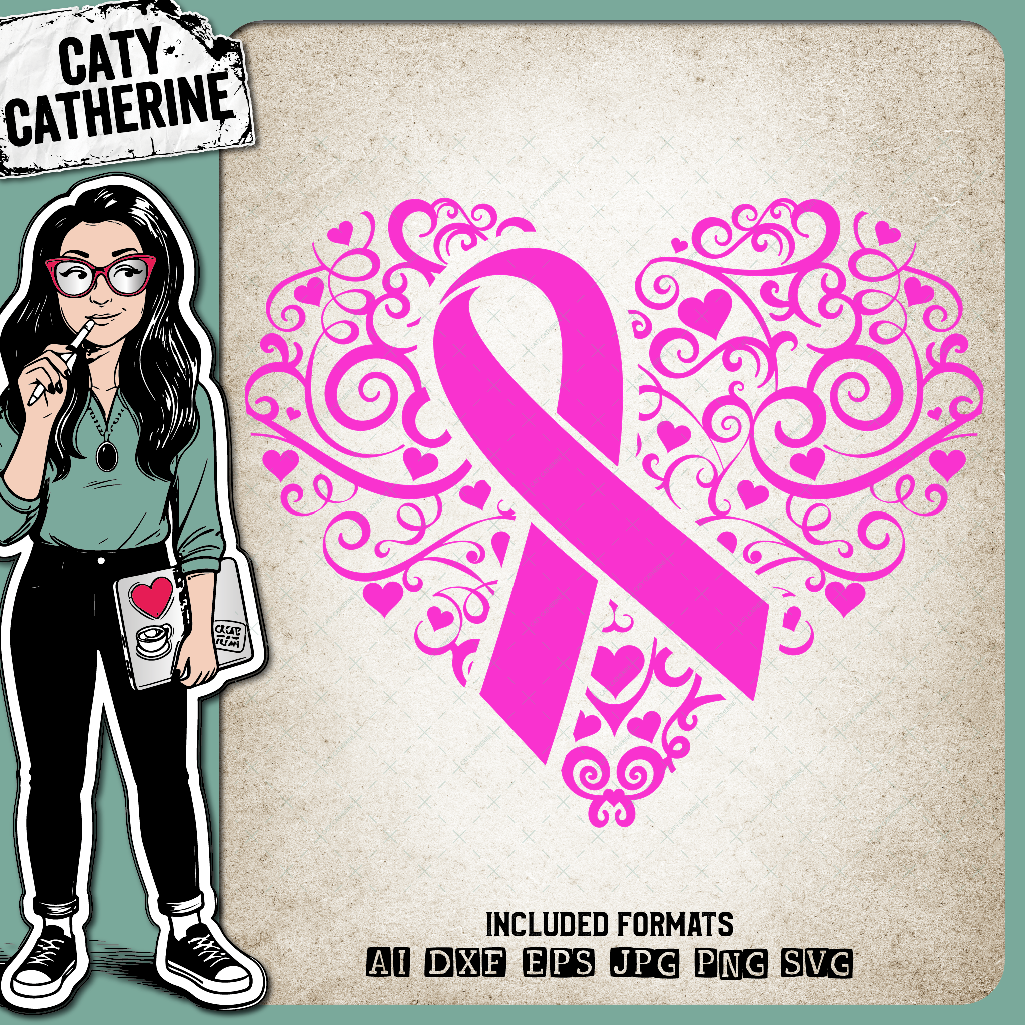 Cancer Ribbon Love Heart Awareness – Health SVG Design by Caty Catherine