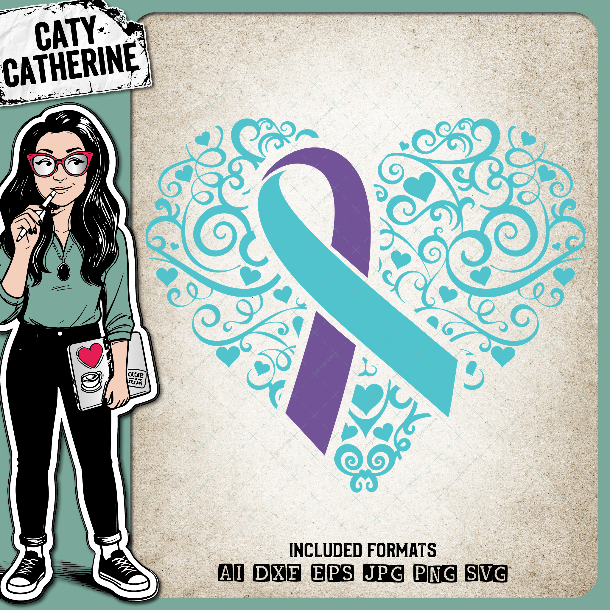 Suicide Ribbon Love Heart Awareness – Health SVG Design by Caty Catherine