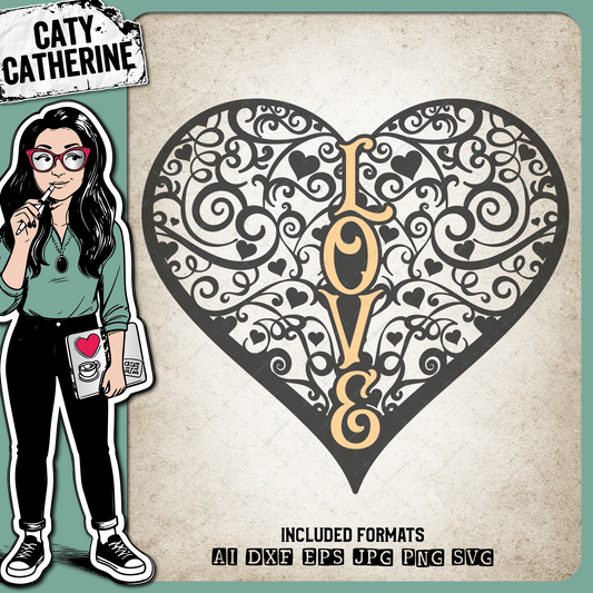 Love Heart Swirl Zentagle Cutting File – SVG Design by Caty Catherine