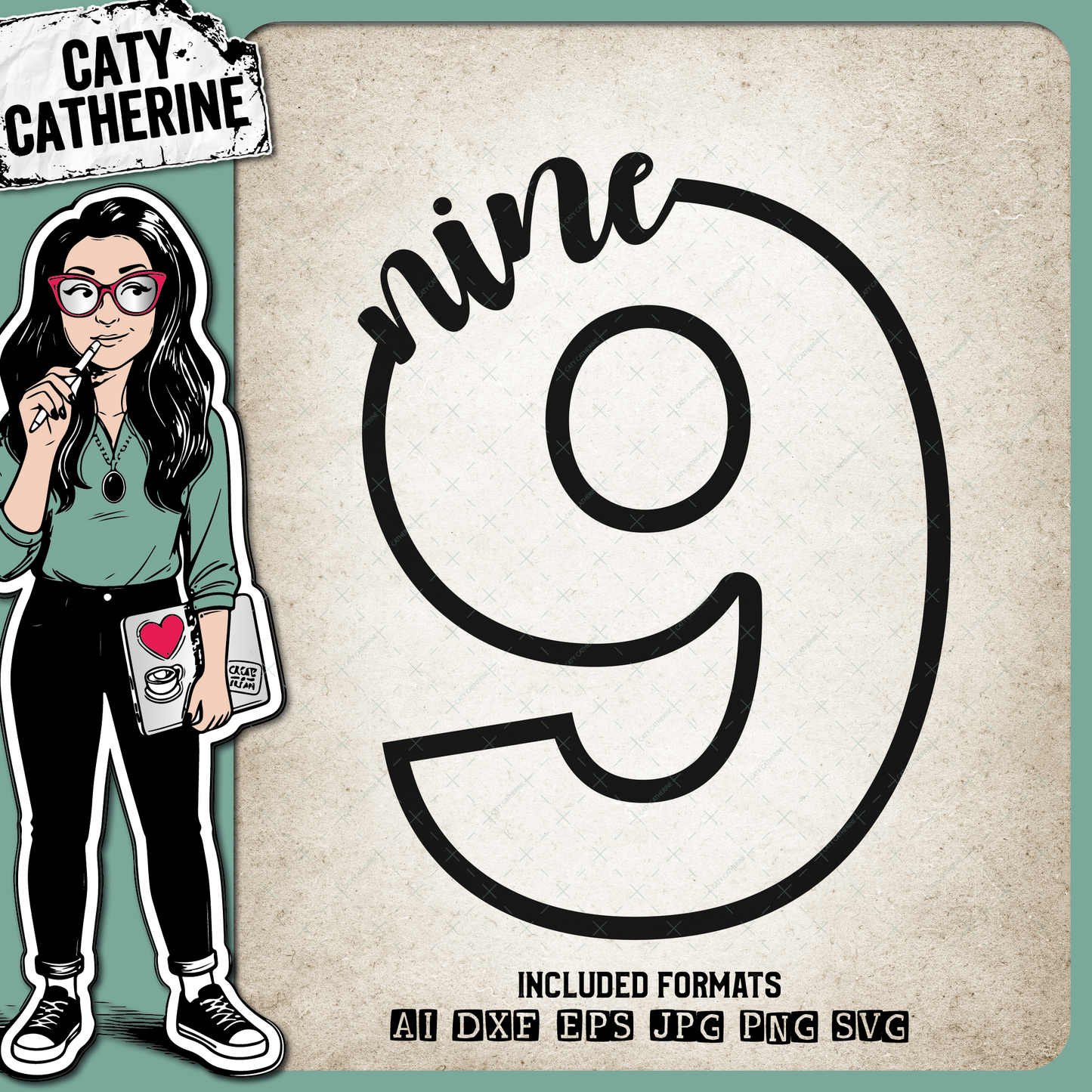 9 Nine Years Old – Birthday SVG Design by Caty Catherine