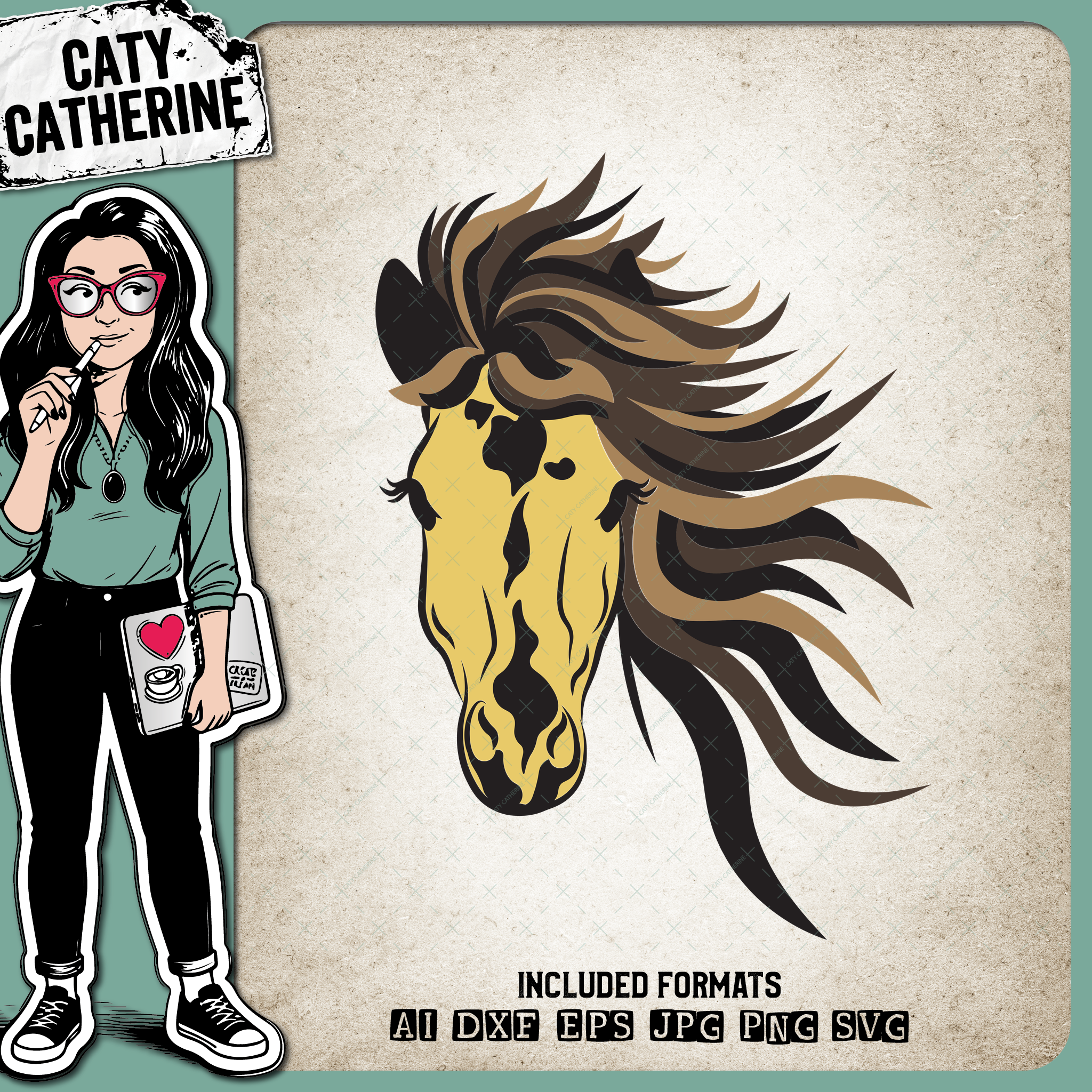 Horses Face with Long Mane – Pets & Animals SVG Design by Caty Catherine