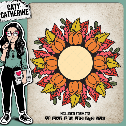 Pumpkin Leaves Fall Autumn Monogram Frame – Monograms SVG Design by Caty Catherine