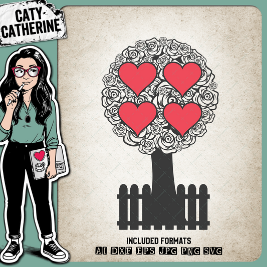 Rose Family Tree With Fence Four Hearts – SVG Design by Caty Catherine