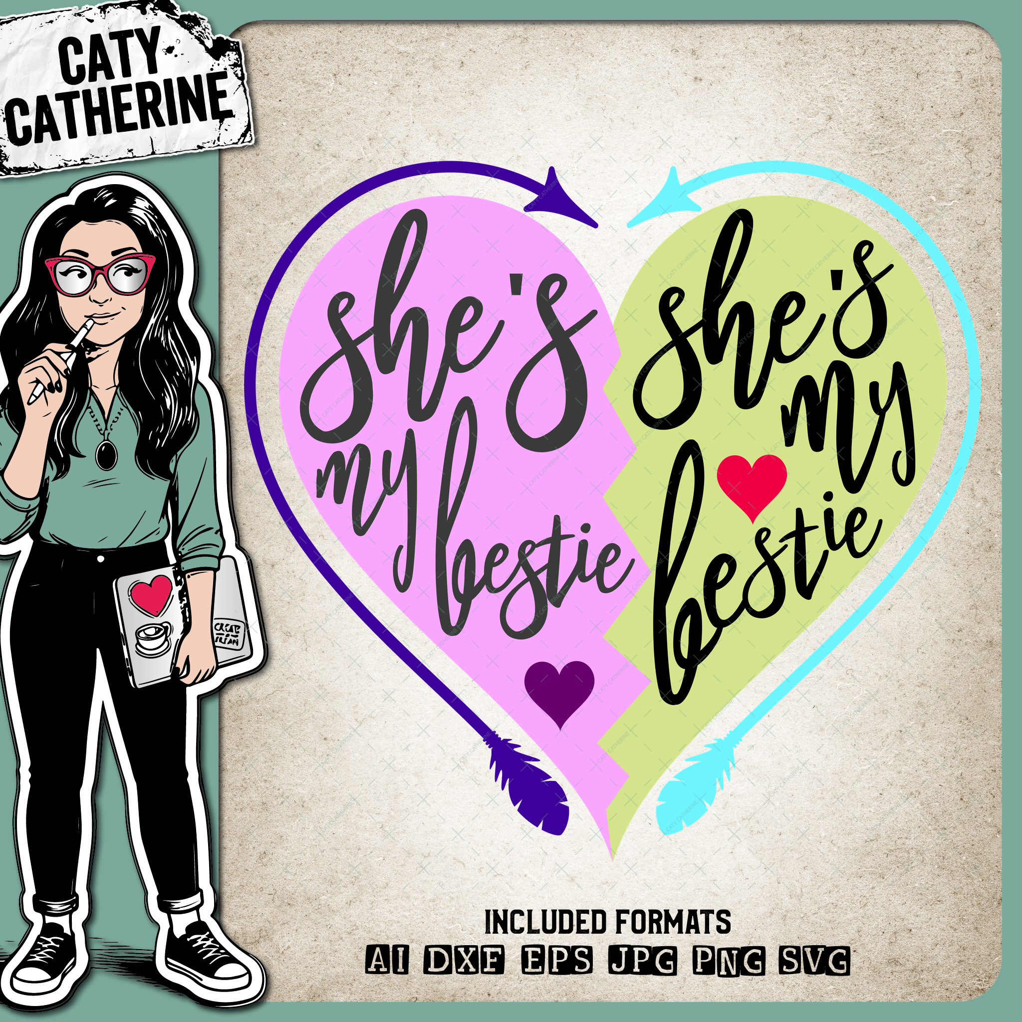 She's My Bestie Love Heart Arrow Best Friend Tshirt Design – Friendship SVG Design by Caty Catherine