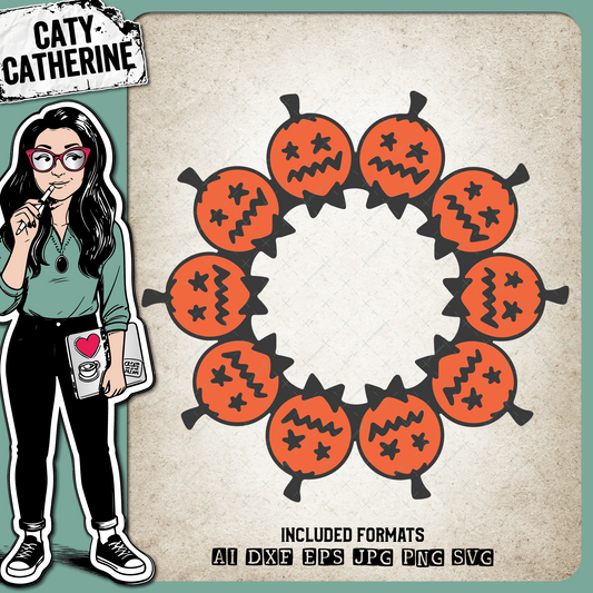 Pumpkin with Bowtie Monogram Frame Halloween – Monograms SVG Design by Caty Catherine