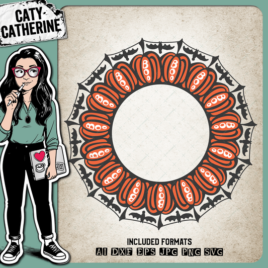 Pumpkin with Bats and Boo Monogram Frame Halloween – Monograms SVG Design by Caty Catherine