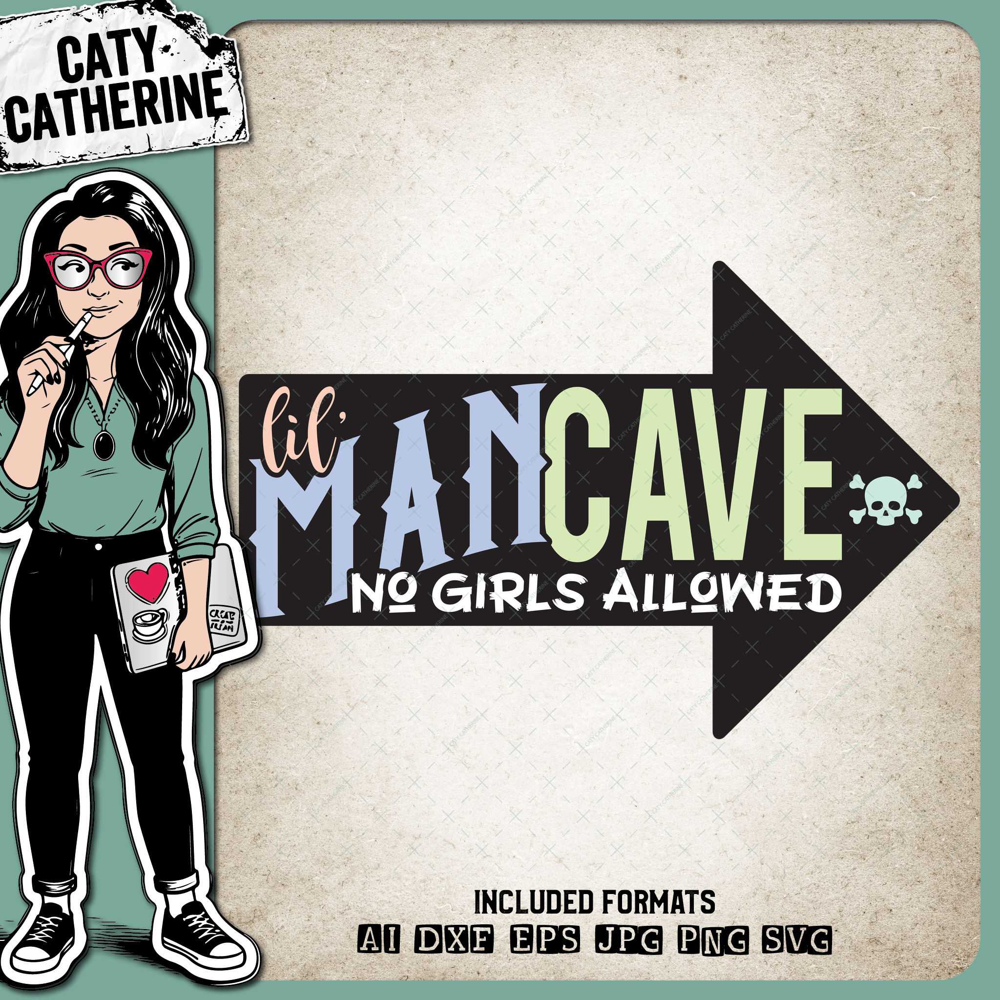 Little Lil' Man Cave No Girls Allowed Wood Sign – Home Decor SVG Design by Caty Catherine
