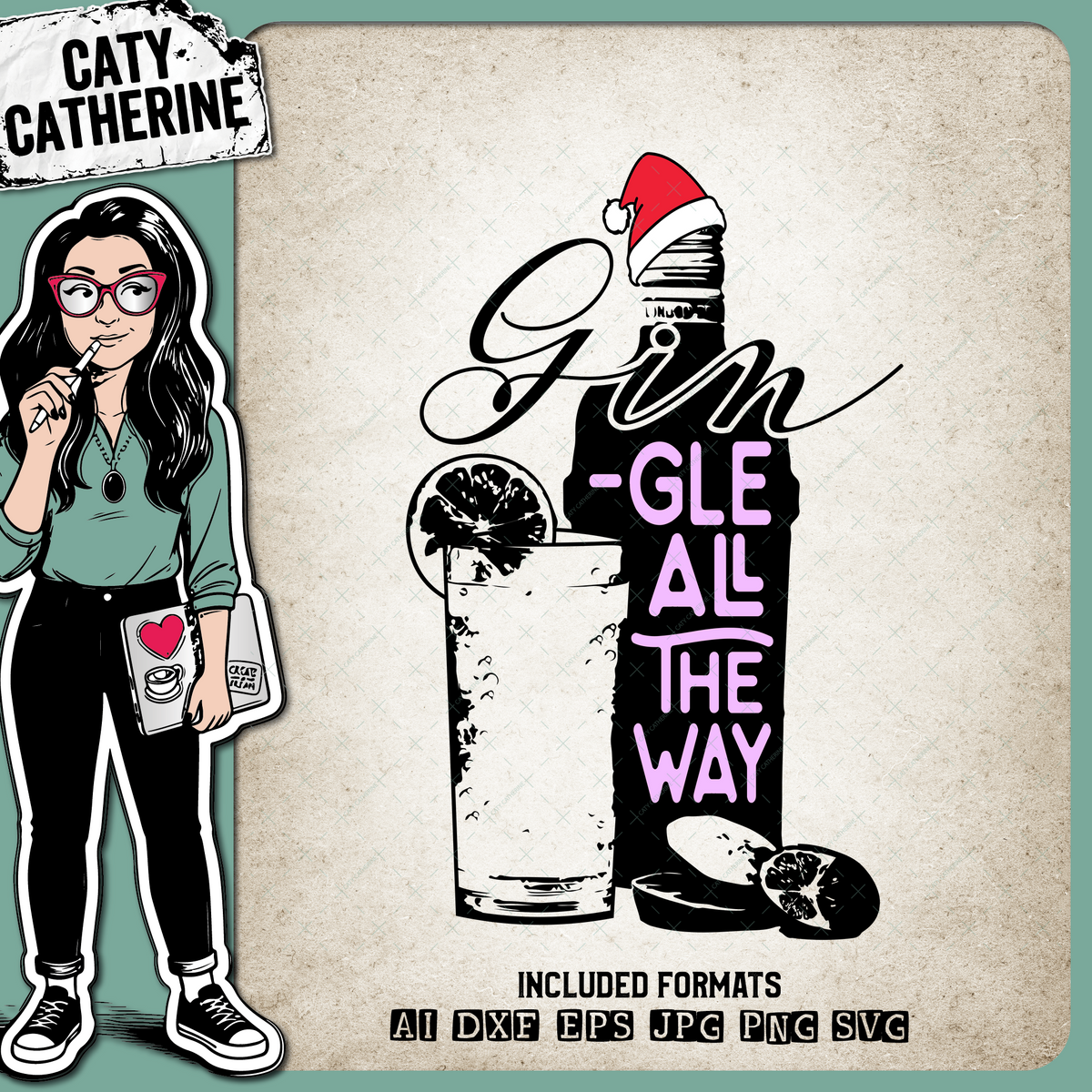 Reading Lettering Design Gin GinGle All The Way Christmas Gin Lover Gift – SVG Design by Caty C ...