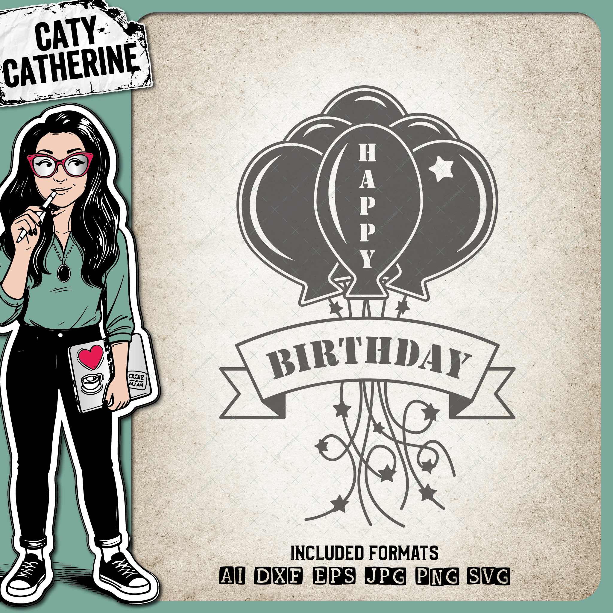 Happy Birthday Balloons And Banner Generic Any Age – SVG Design by Caty Catherine