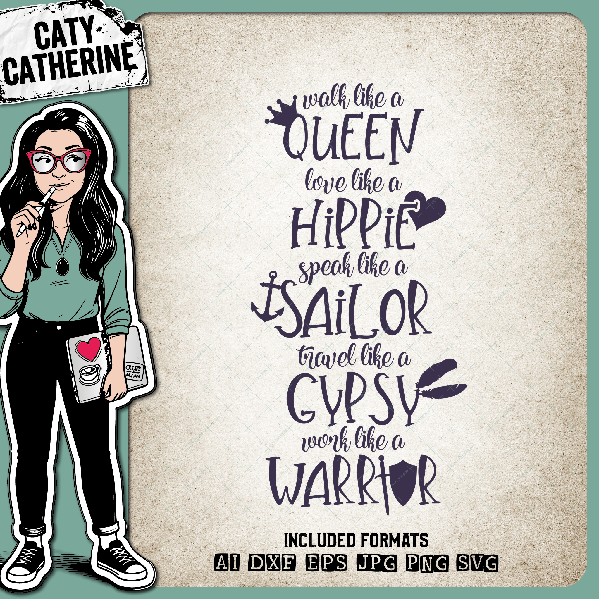 Like A Queen Hippie Sailor Gypsy Warrior – Quotes & Sayings SVG Design by Caty Catherine