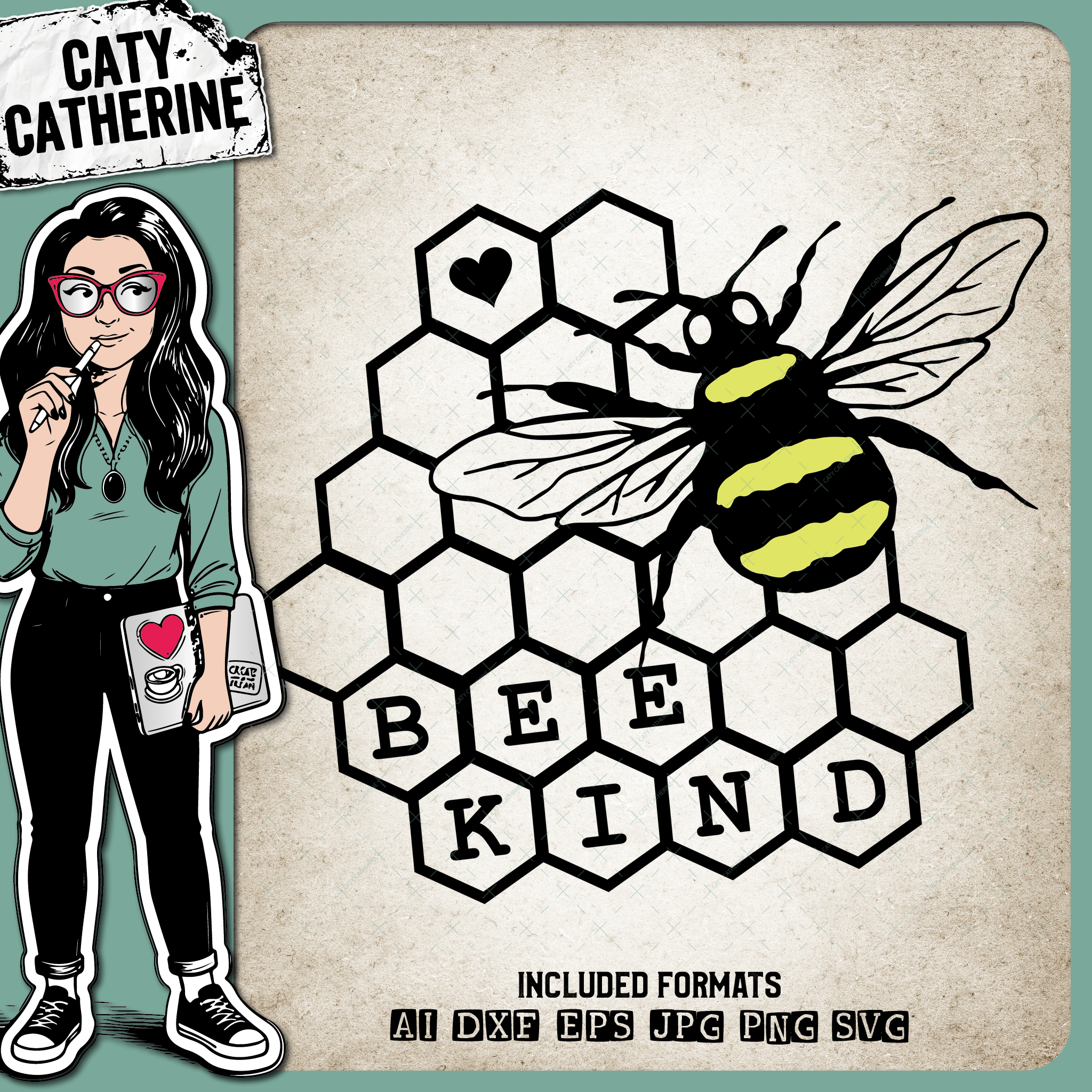 Bee Kind Honeycomb Be Kind – Quotes & Sayings SVG Design by Caty Catherine