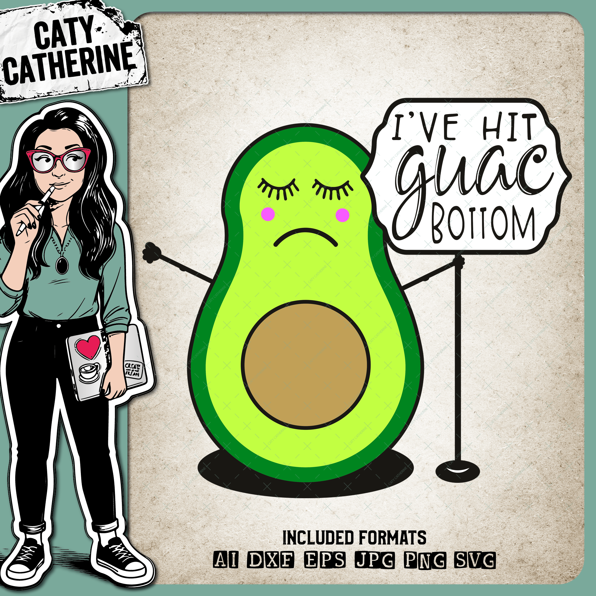I've Hit Guac Bottom Avocado Guacamole Rock Bottom – Food & Drink SVG Design by Caty Catherine