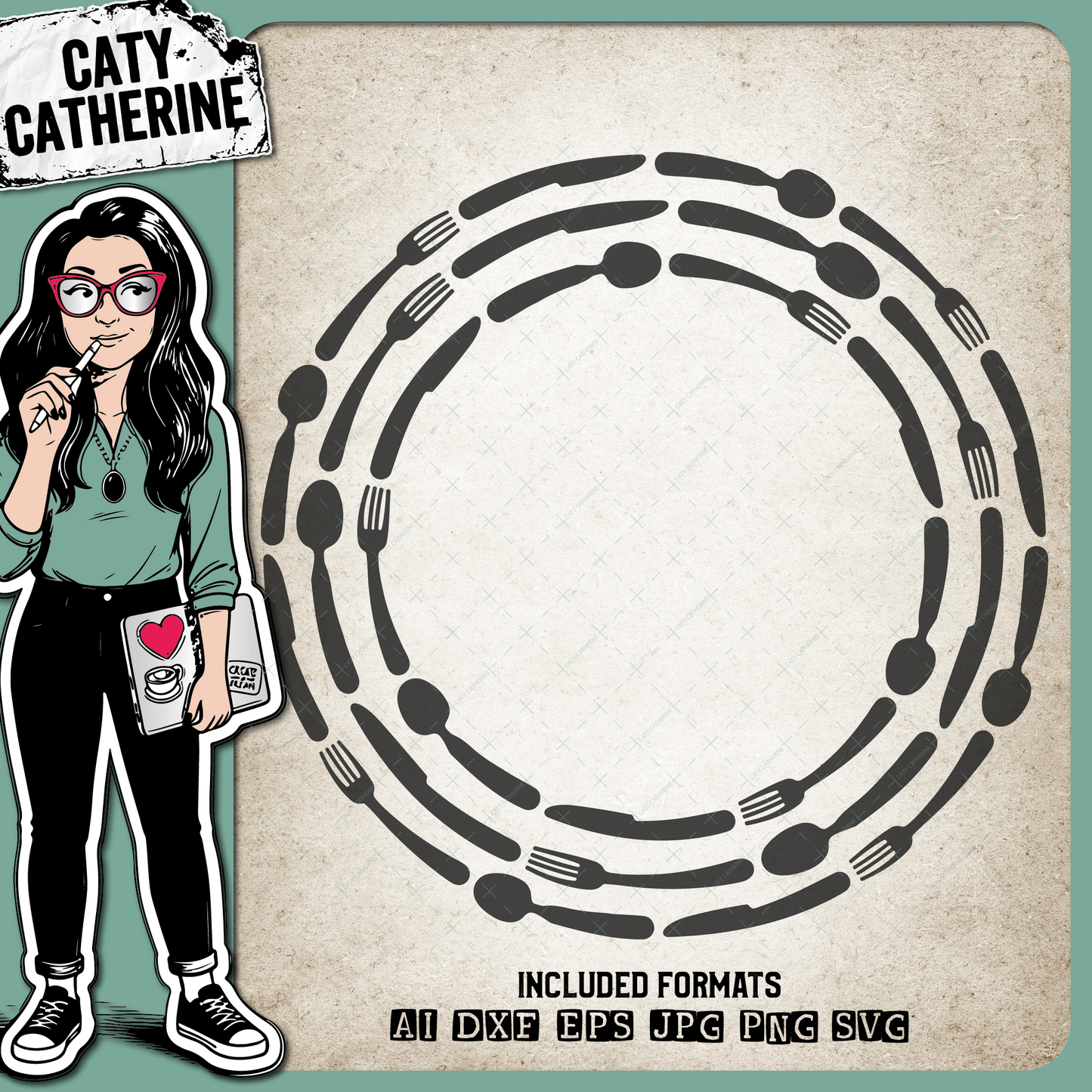 Knife Fork Spoon Cutlery Monogram Circle Frame – Monograms SVG Design by Caty Catherine